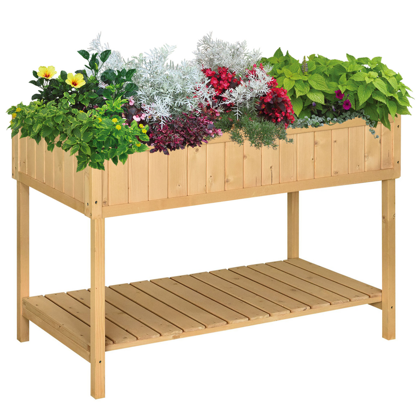 Outsunny Wooden Herb Planter Raised Bed Container Garden Plant Stand Bed 8 Boxes 110L x 46W x 76Hcm Natural