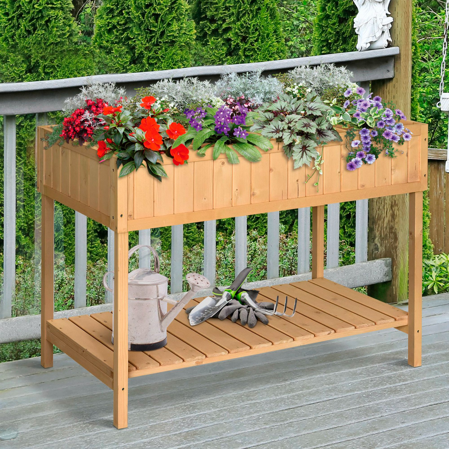 Outsunny Wooden Herb Planter Raised Bed Container Garden Plant Stand Bed 8 Boxes 110L x 46W x 76Hcm Natural