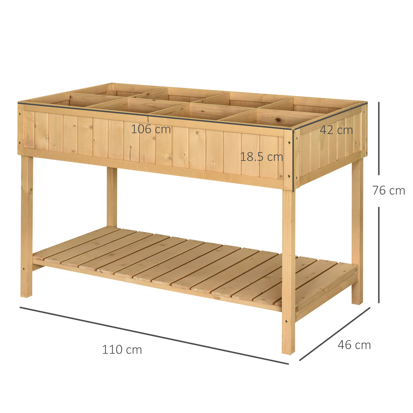 Outsunny Wooden Herb Planter Raised Bed Container Garden Plant Stand Bed 8 Boxes 110L x 46W x 76Hcm Natural