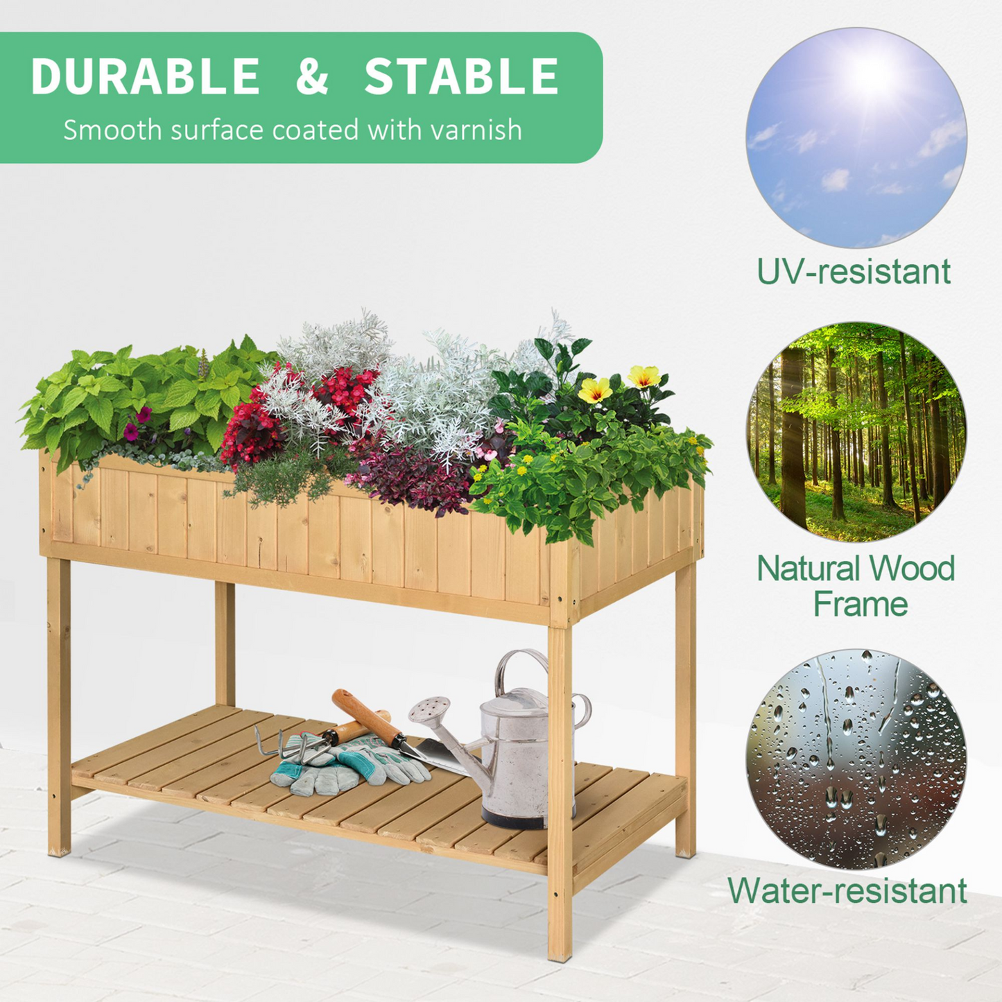 Outsunny Wooden Herb Planter Raised Bed Container Garden Plant Stand Bed 8 Boxes 110L x 46W x 76Hcm Natural