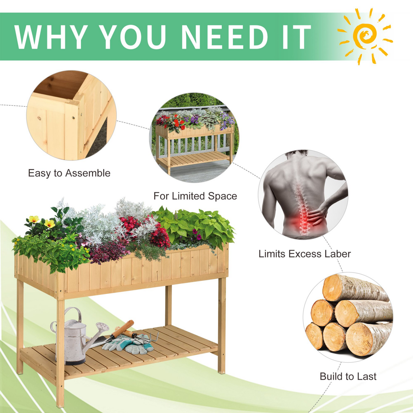 Outsunny Wooden Herb Planter Raised Bed Container Garden Plant Stand Bed 8 Boxes 110L x 46W x 76Hcm Natural