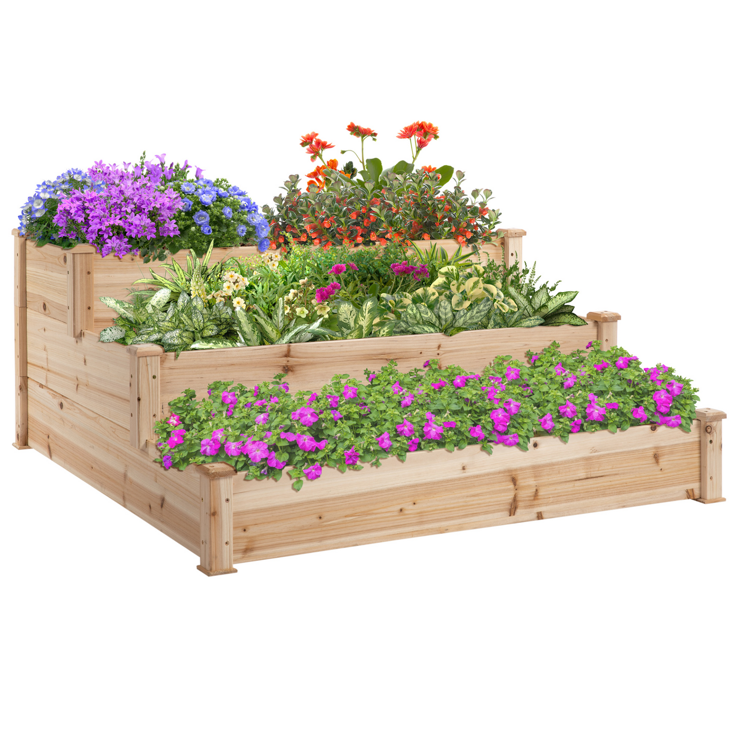 Outsunny 470L Wooden Raised Garden Bed 3-Tier Planter Kit Elevated Planter Box Stand for Yard & Patio 124 x 124 x 56 cm