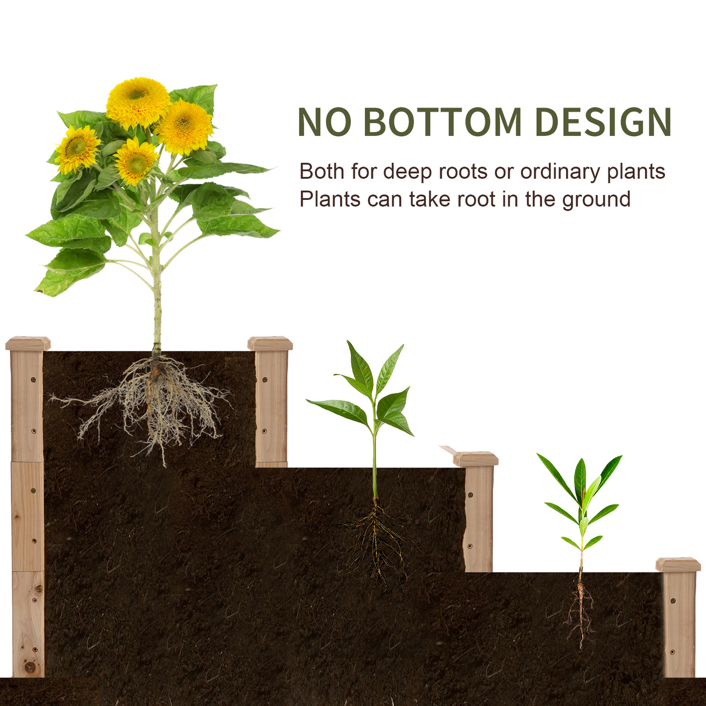 Outsunny 470L Wooden Raised Garden Bed 3-Tier Planter Kit Elevated Planter Box Stand for Yard & Patio 124 x 124 x 56 cm