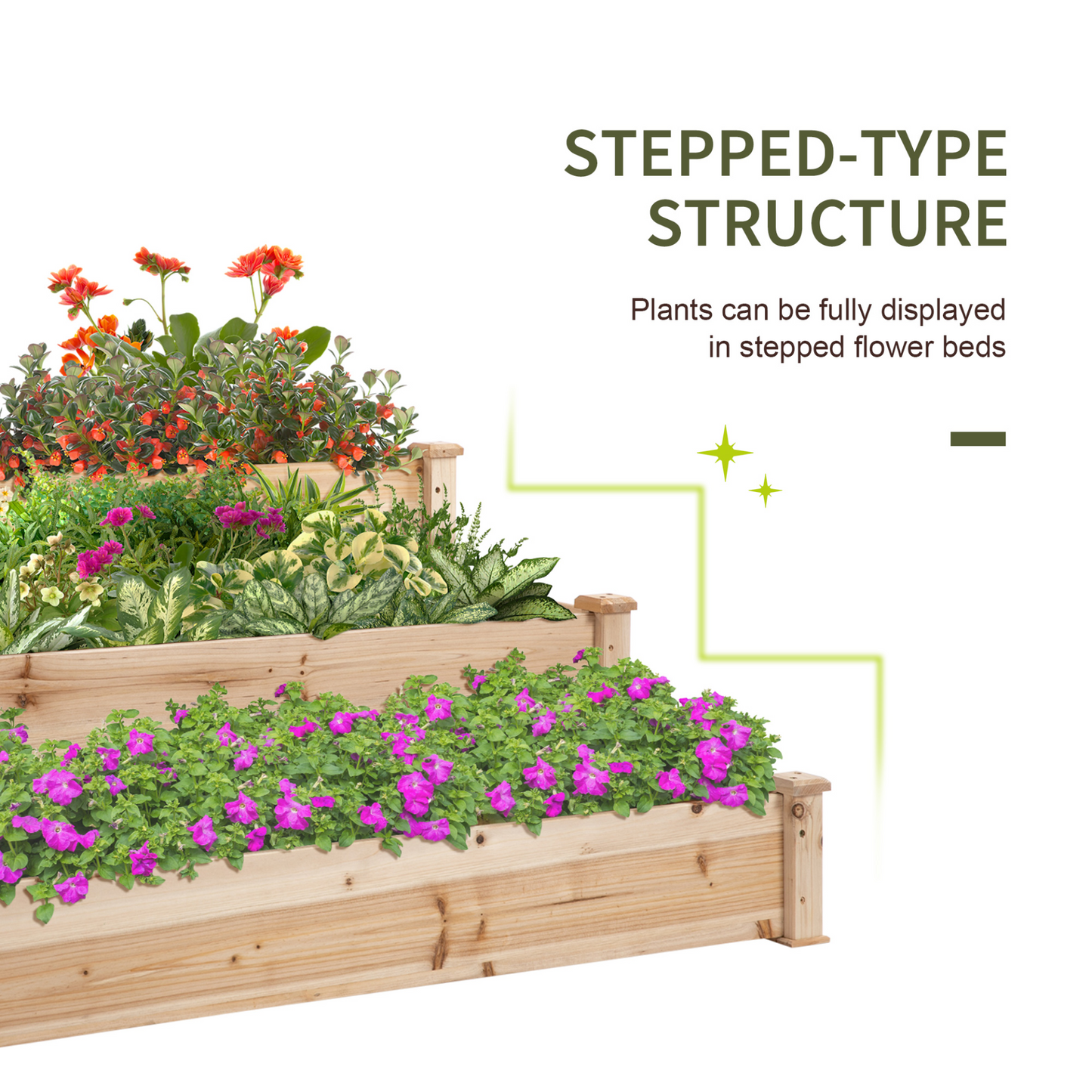 Outsunny 470L Wooden Raised Garden Bed 3-Tier Planter Kit Elevated Planter Box Stand for Yard & Patio 124 x 124 x 56 cm