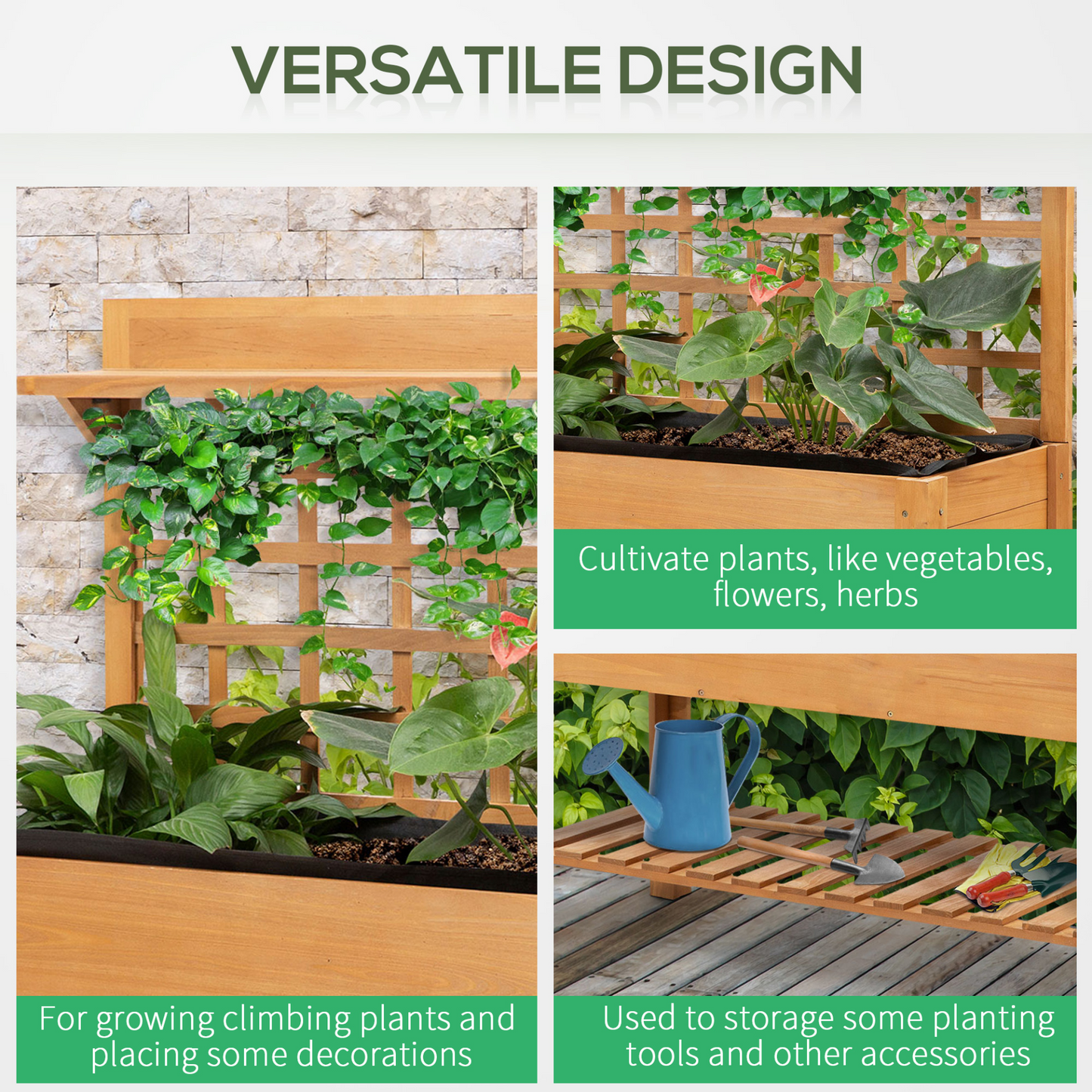 Outsunny 105x40x135cm Wooden Planter Raised Elevated Garden Bed Planter Flower Herb Boxes for Vegetables Flower with 2 Shelves Solid Wood Outdoor/Indoor