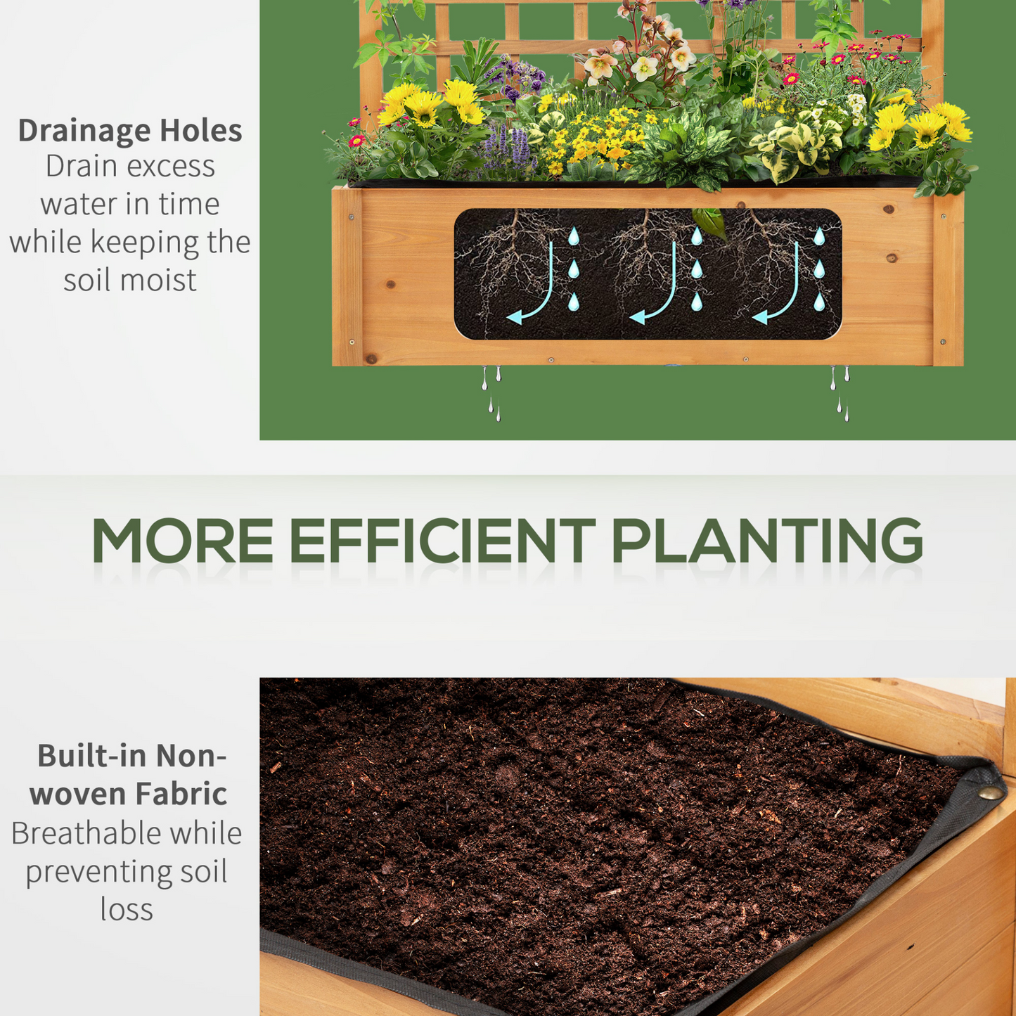Outsunny 105x40x135cm Wooden Planter Raised Elevated Garden Bed Planter Flower Herb Boxes for Vegetables Flower with 2 Shelves Solid Wood Outdoor/Indoor