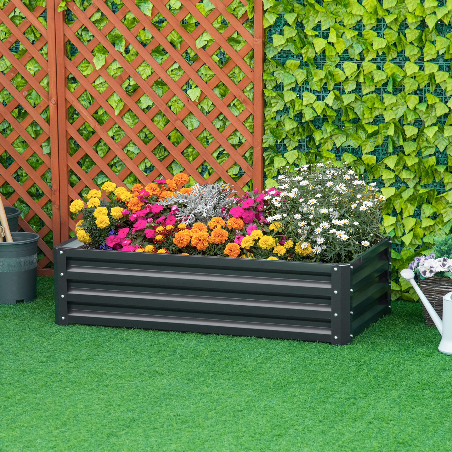 Outsunny Raised Bed for Garden, Galvanized Outdoor Planter Flower Pot for Herbs and Vegetables, Use for Patio, Backyard, Balcony, Grey