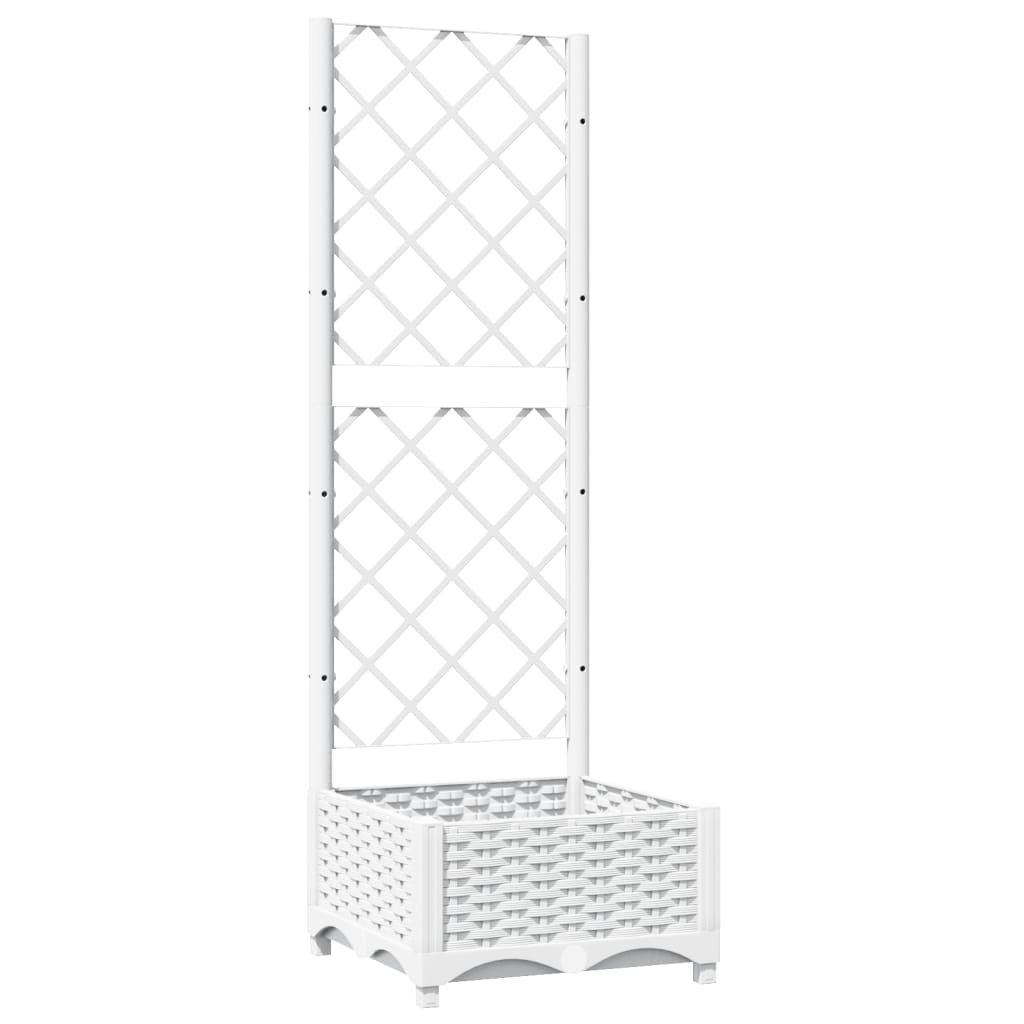vidaXL White Polypropylene Garden Planter w/ Trellis - 40x40x121.5cm, Sturdy & Elegant