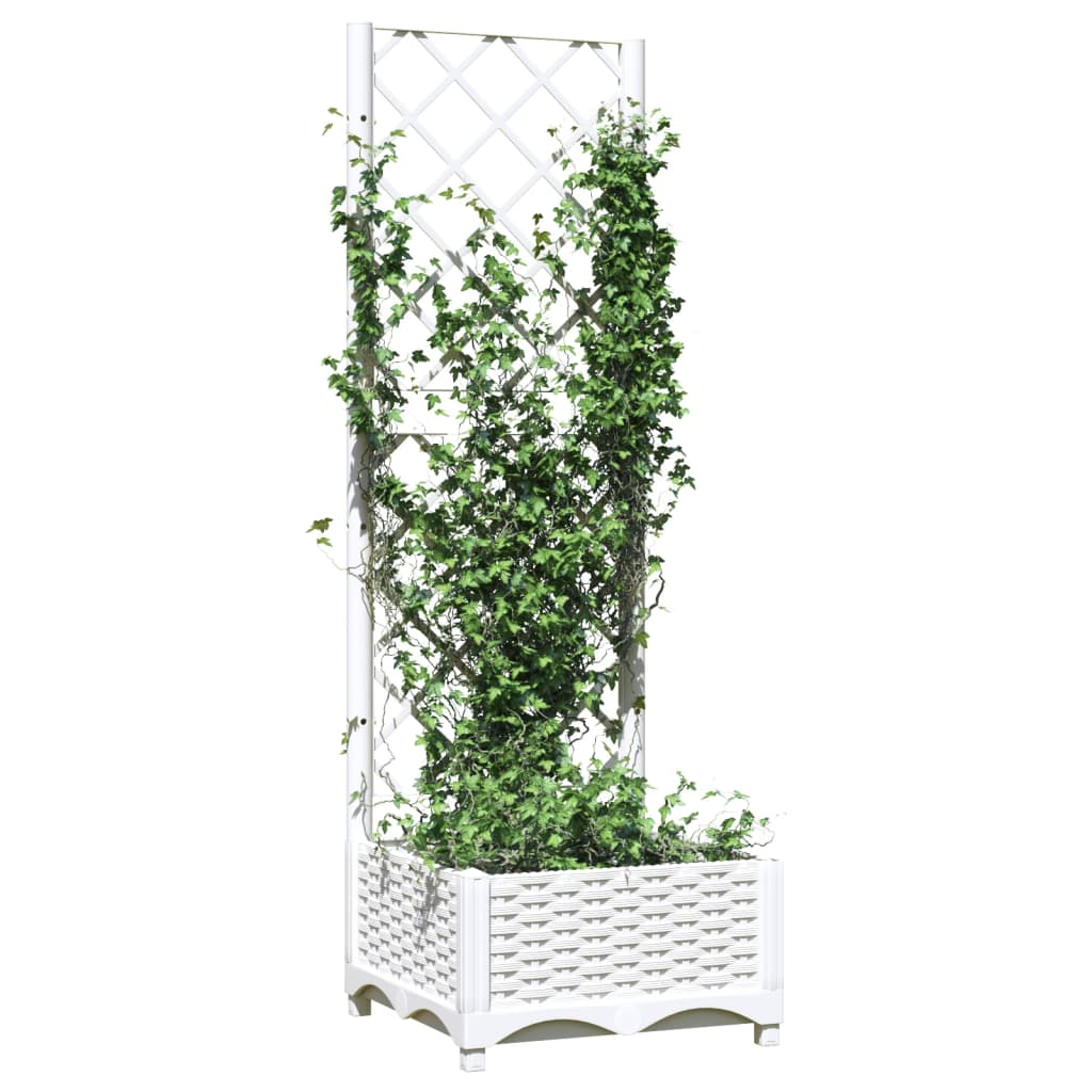 vidaXL White Polypropylene Garden Planter w/ Trellis - 40x40x121.5cm, Sturdy & Elegant