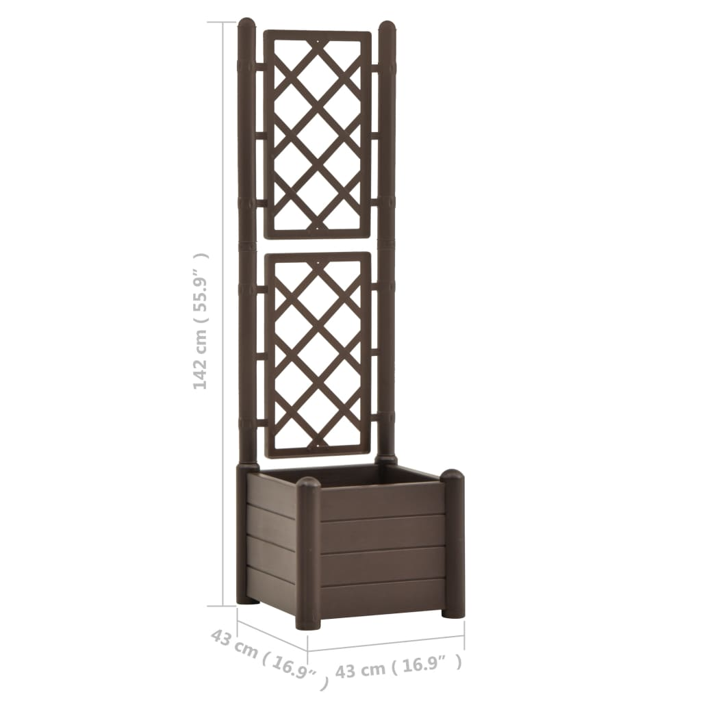 vidaXL Garden Planter with Trellis 43x43x142 cm polypropylene Mocha