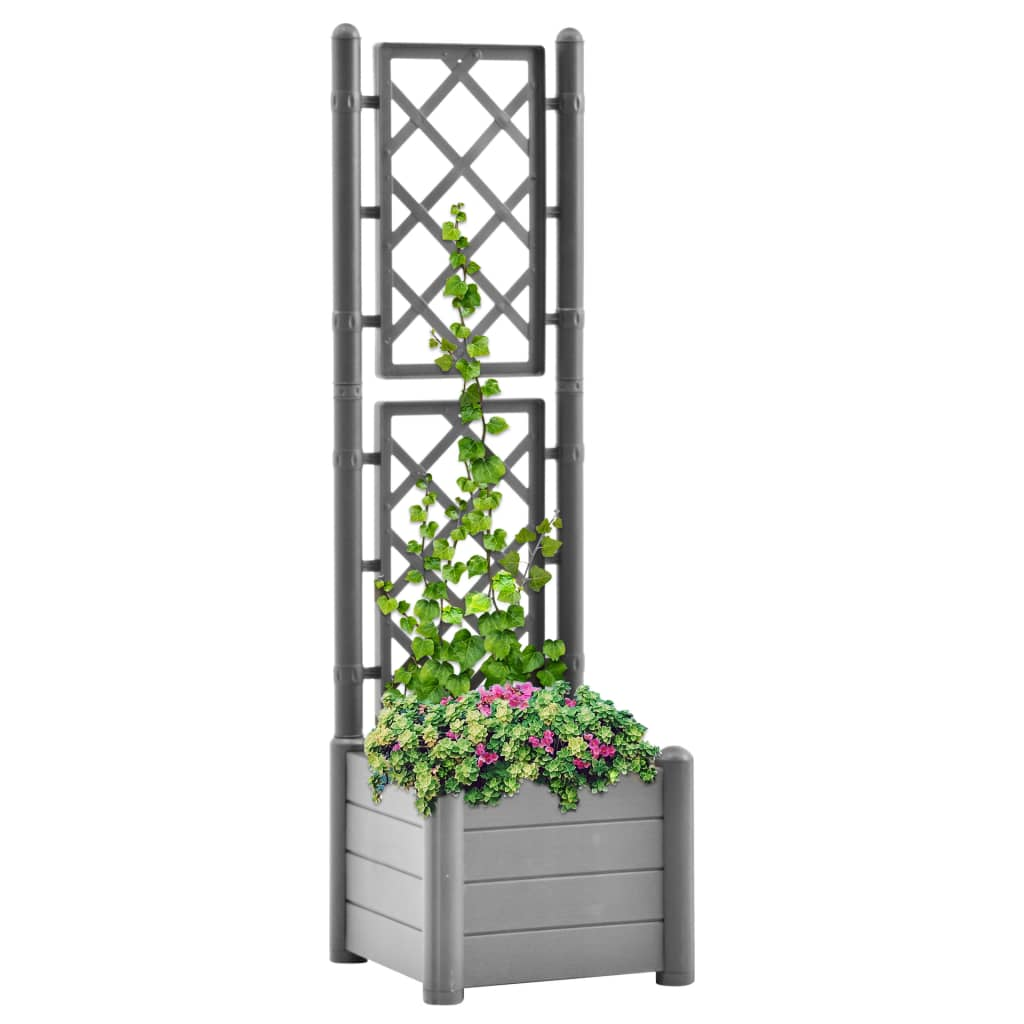 vidaXL 43x43x142cm Stone Grey PP Garden Planter w/ Trellis