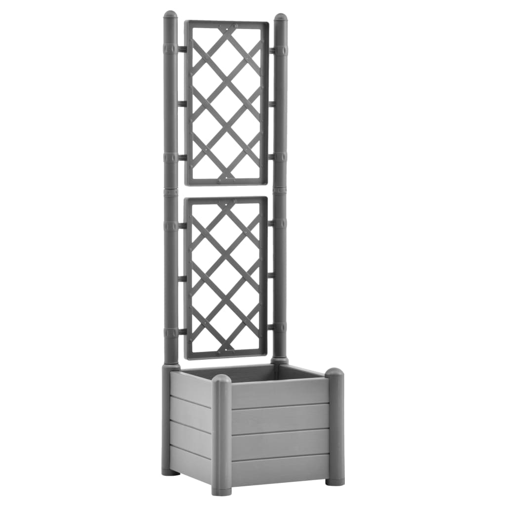 vidaXL 43x43x142cm Stone Grey PP Garden Planter w/ Trellis