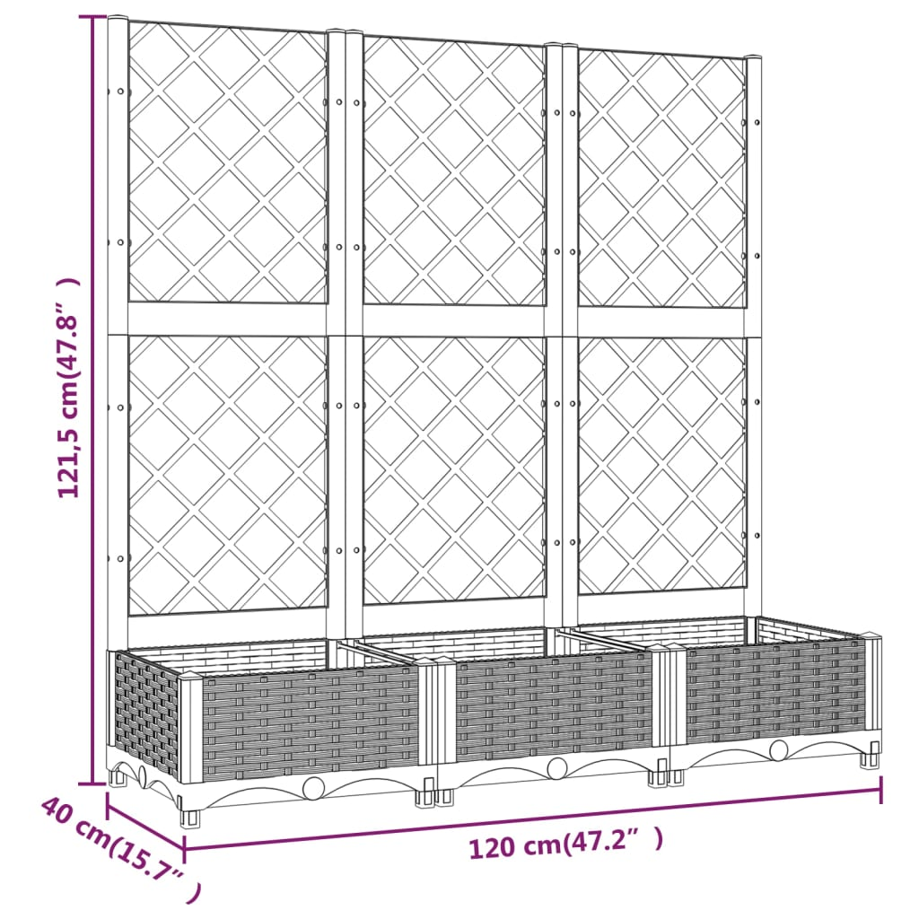 vidaXL Garden Planter with Trellis Black 120x40x121.5 cm Polypropylene