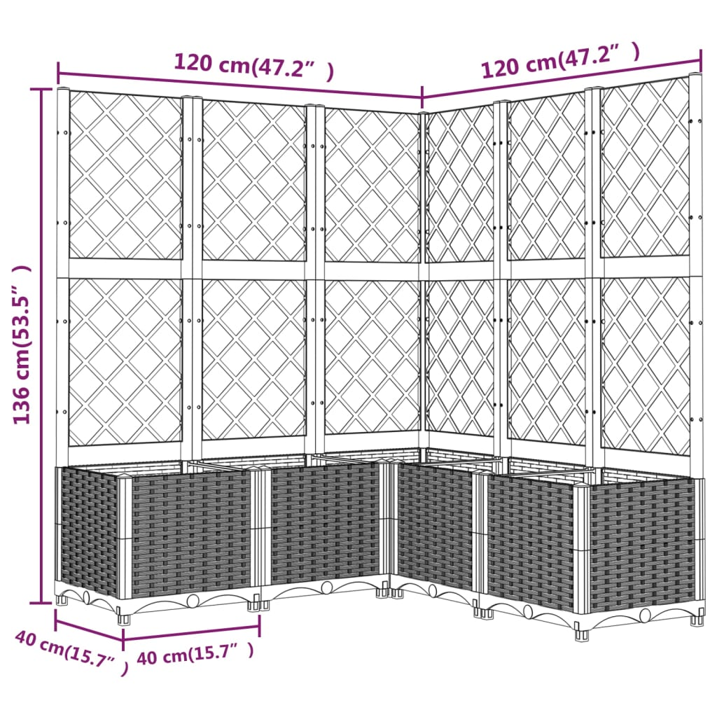 vidaXL Garden Planter with Trellis Black 120x120x136 cm PP