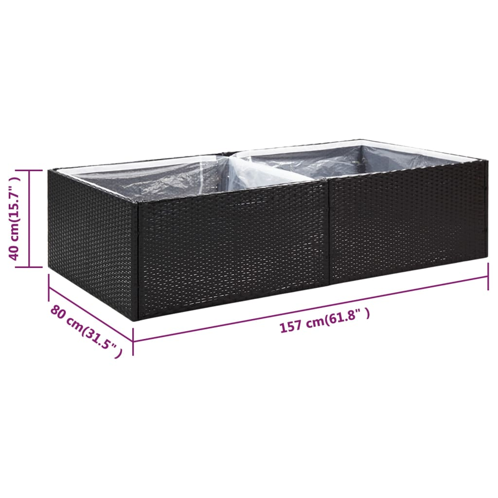 vidaXL Garden Planter Black 157x80x40 cm Poly Rattan