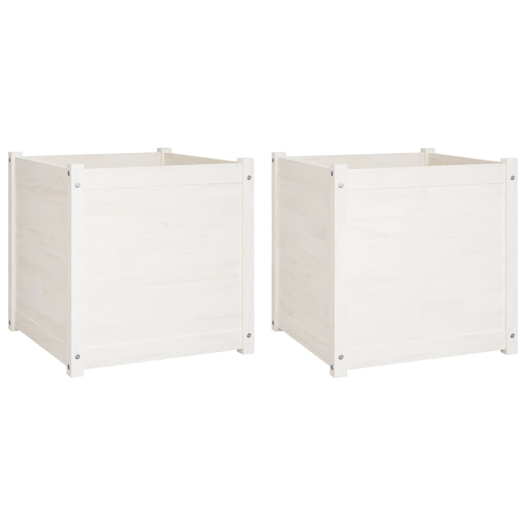 vidaXL Garden Planters 2 pcs White 60x60x60 cm Solid Pinewood