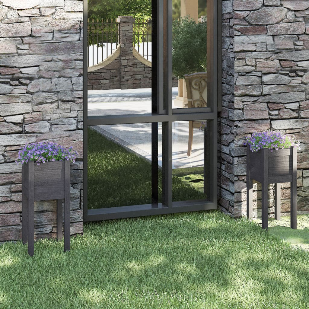vidaXL Garden Planters 2 pcs Grey 31x31x70 cm Solid Pinewood