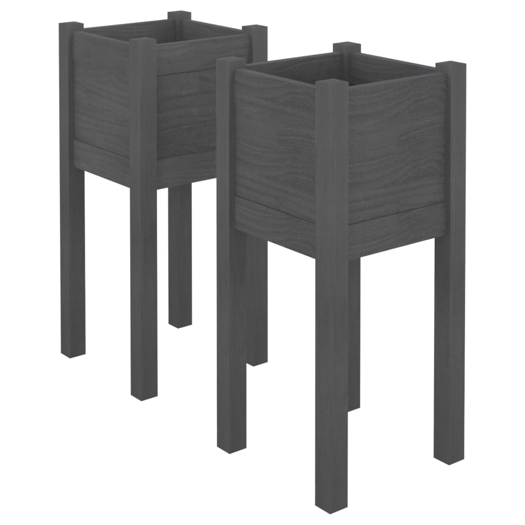 vidaXL Garden Planters 2 pcs Grey 31x31x70 cm Solid Pinewood