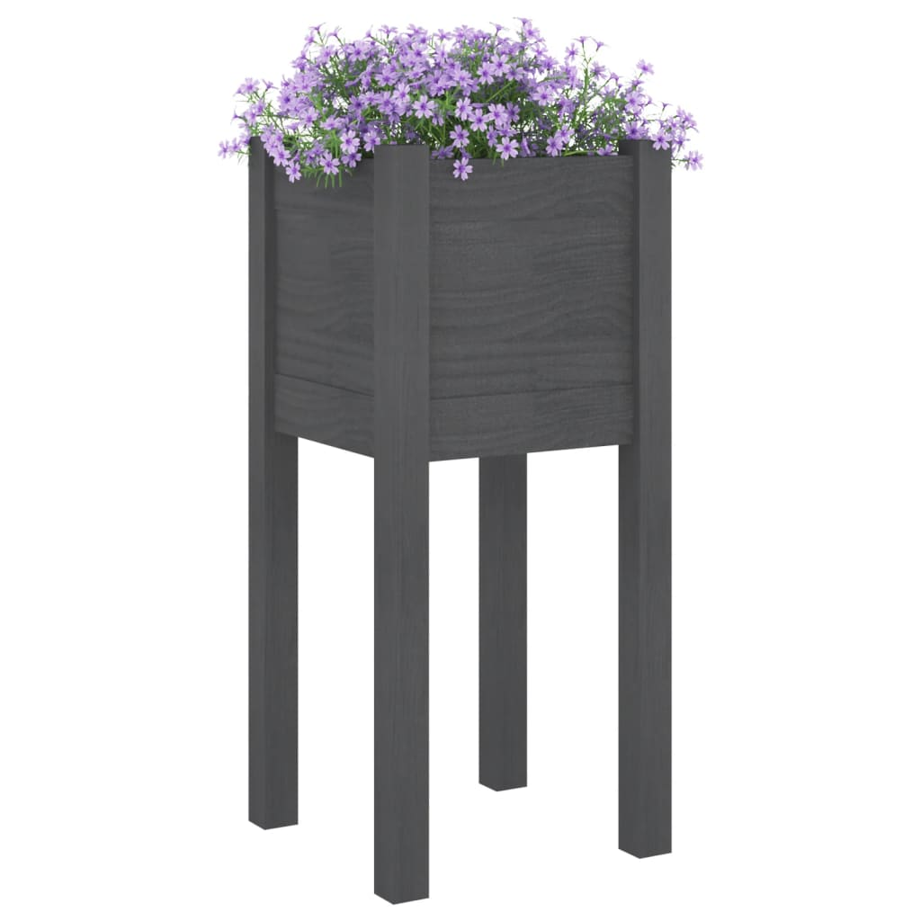 vidaXL Garden Planters 2 pcs Grey 31x31x70 cm Solid Pinewood