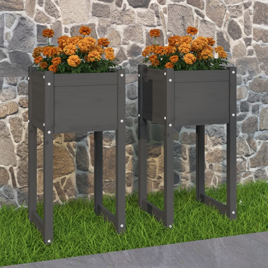 vidaXL Planters 2 pcs Grey 40x40x81 cm Solid Wood Pine