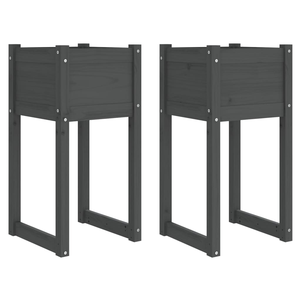 vidaXL Planters 2 pcs Grey 40x40x81 cm Solid Wood Pine