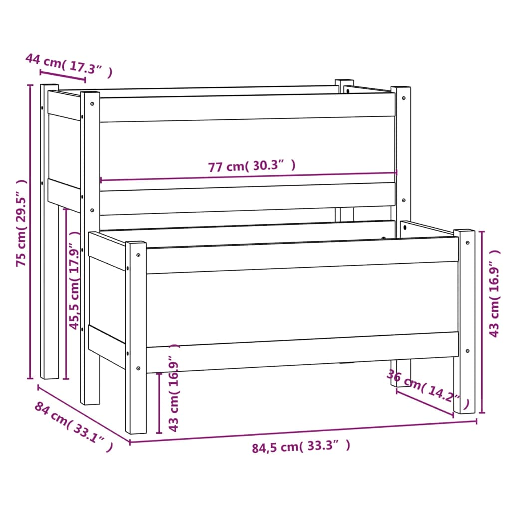 vidaXL Planter 84.5x84x75 cm Solid Wood Pine