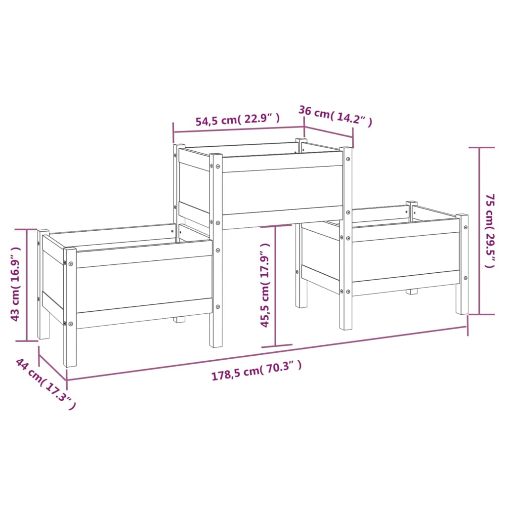 vidaXL Planter 178.5x44x75 cm Solid Wood Pine