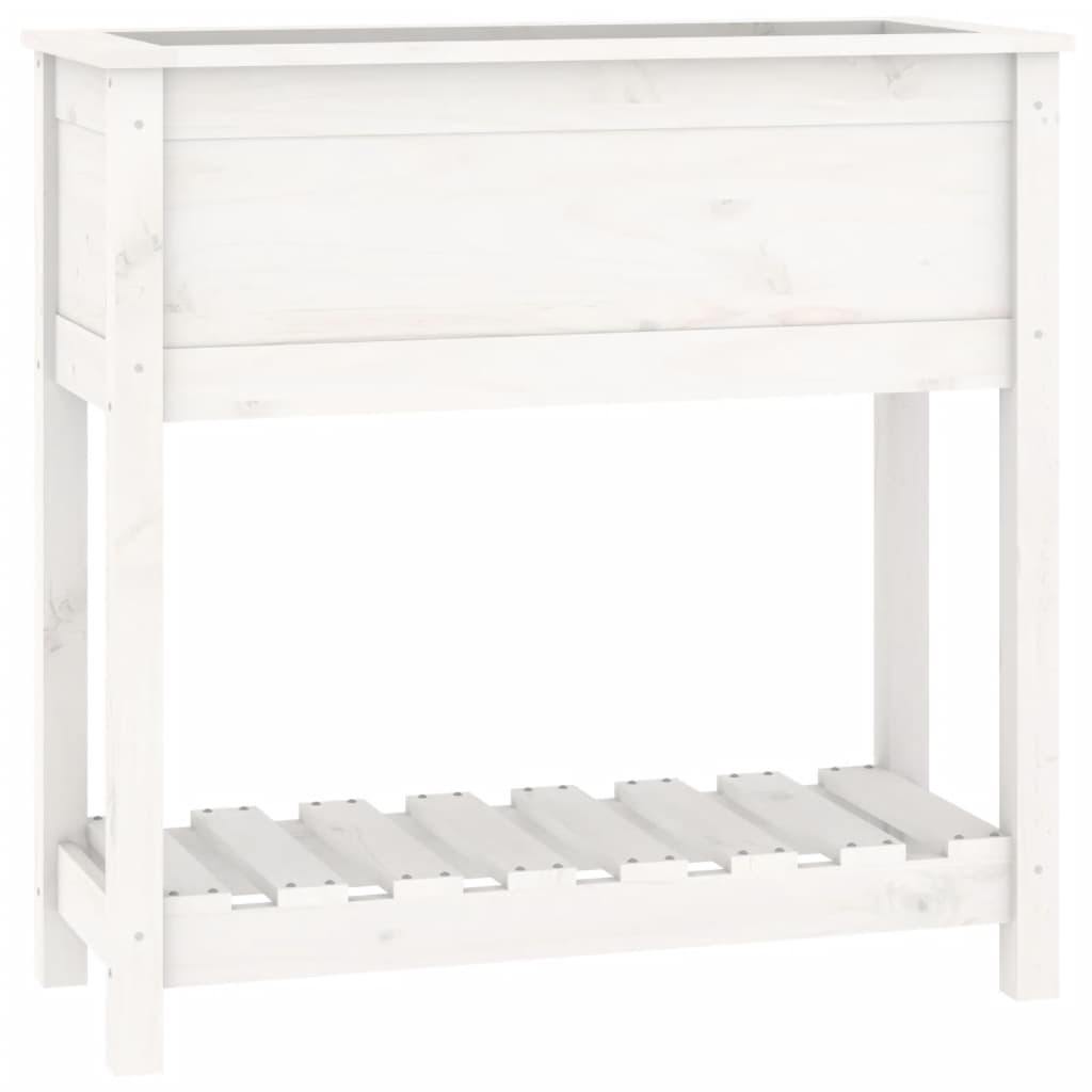 vidaXL 82.5x34.5x81cm White Solid Pine Wood Planter with Shelf