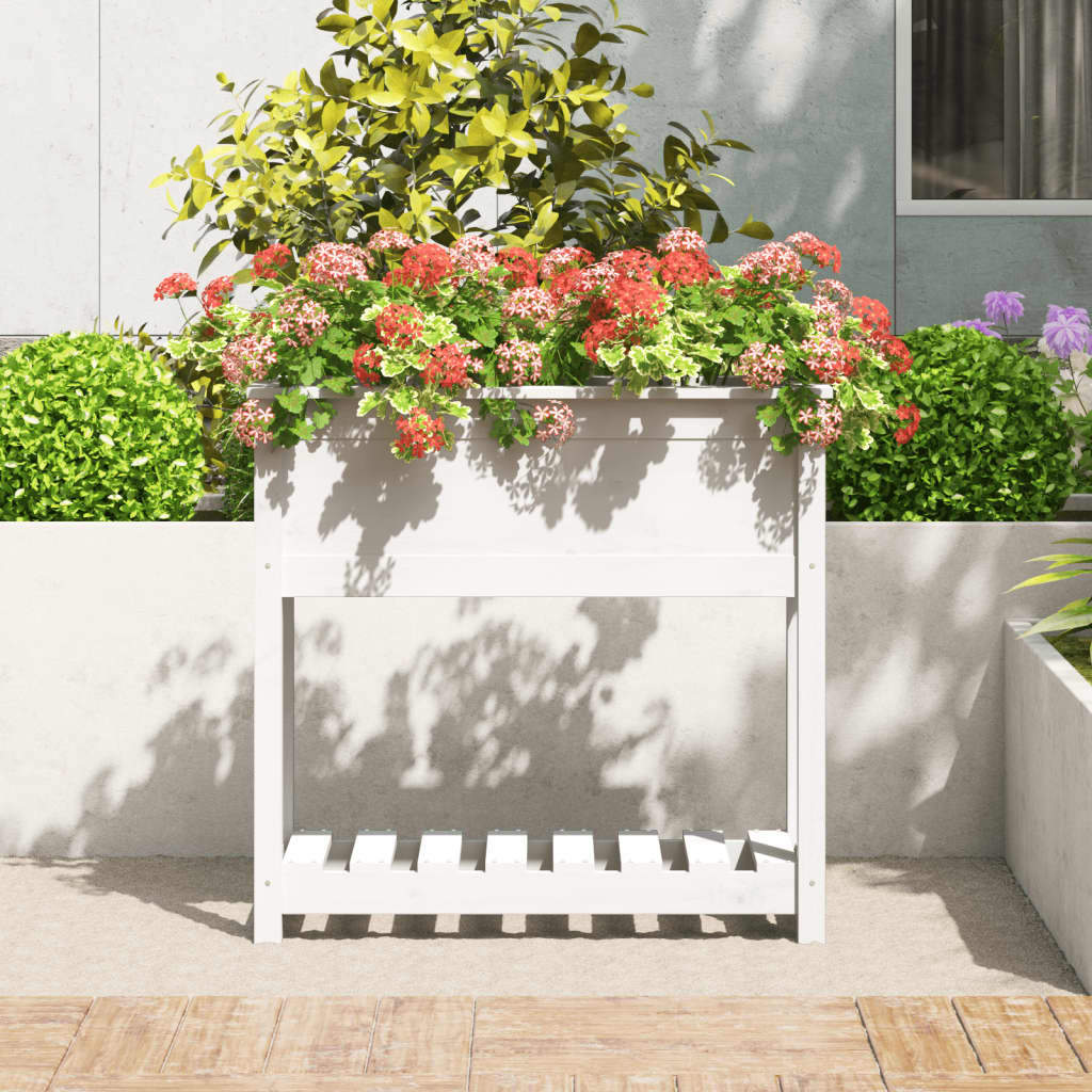 vidaXL 82.5x34.5x81cm White Solid Pine Wood Planter with Shelf