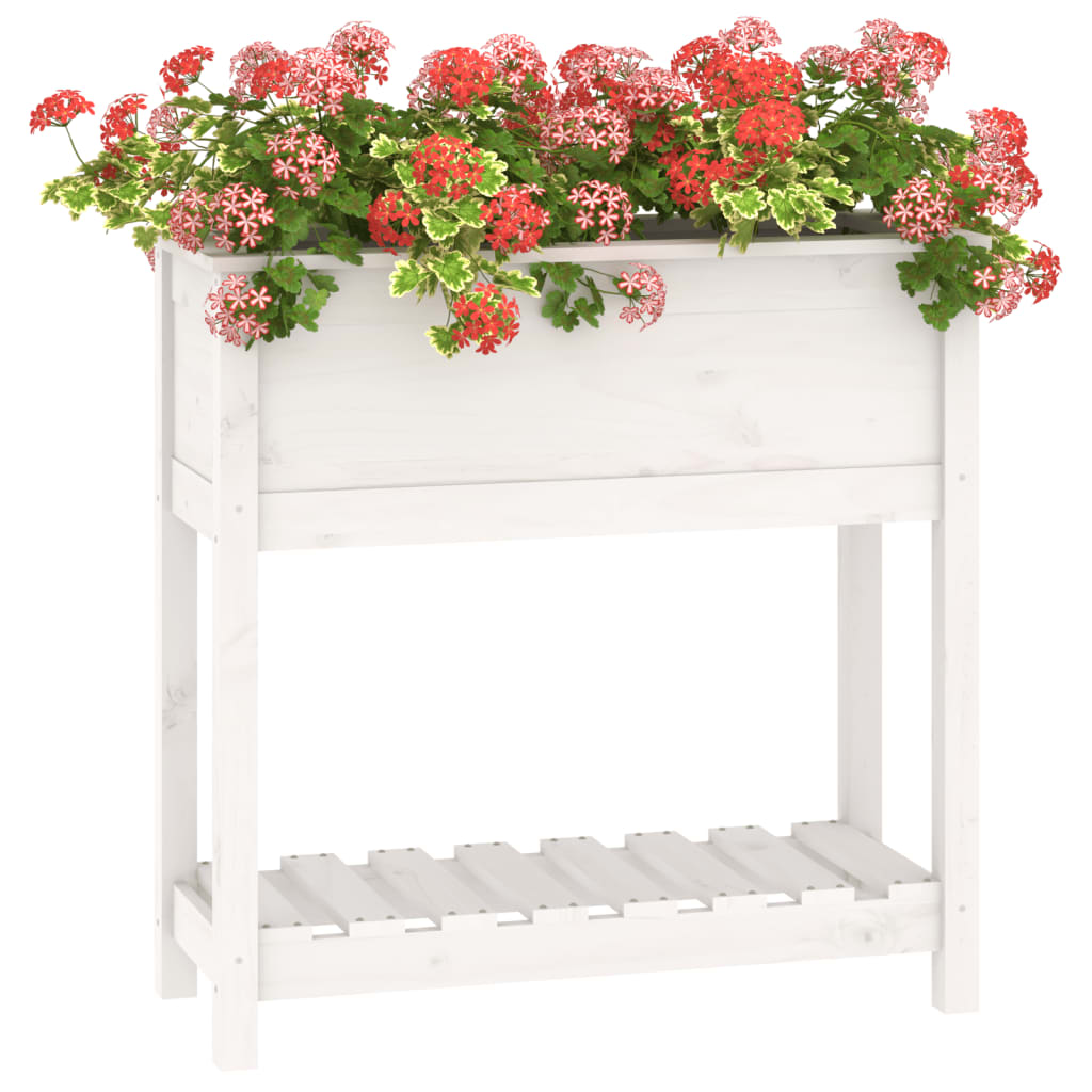 vidaXL 82.5x34.5x81cm White Solid Pine Wood Planter with Shelf