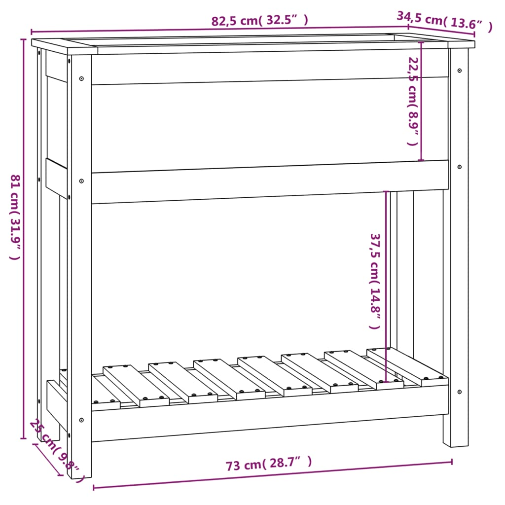 vidaXL 82.5x34.5x81cm White Solid Pine Wood Planter with Shelf