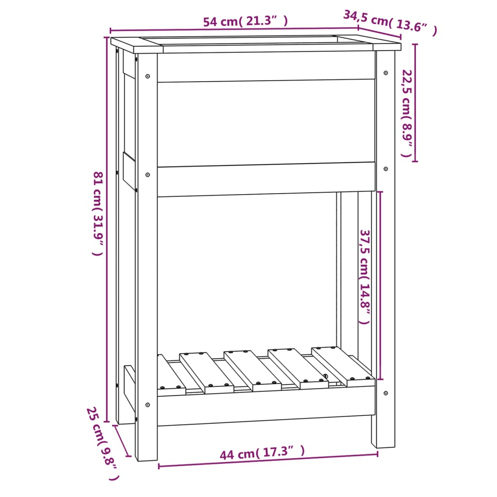 vidaXL Planter with Shelf 54x34.5x81 cm Solid Wood Pine