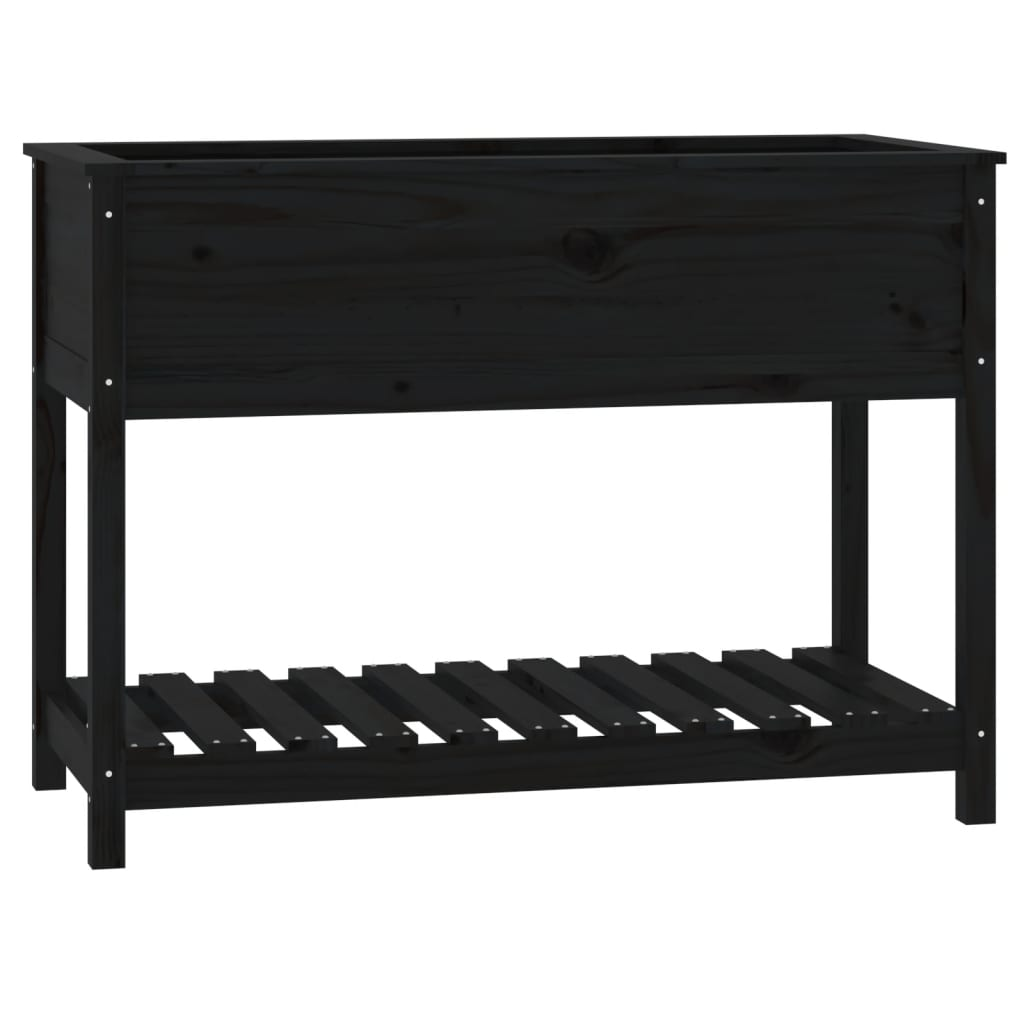vidaXL 111.5x54x81cm Black Solid Pine Wood Planter with Shelf