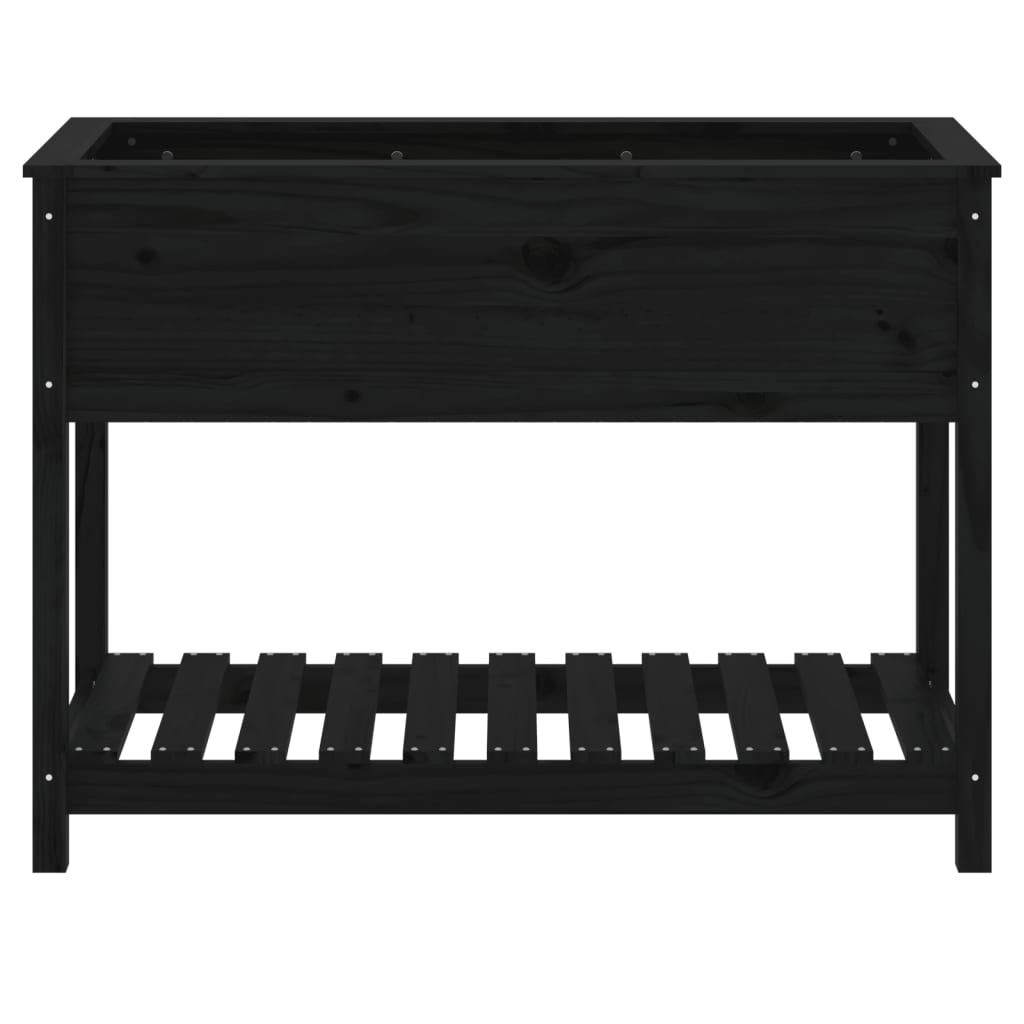 vidaXL 111.5x54x81cm Black Solid Pine Wood Planter with Shelf