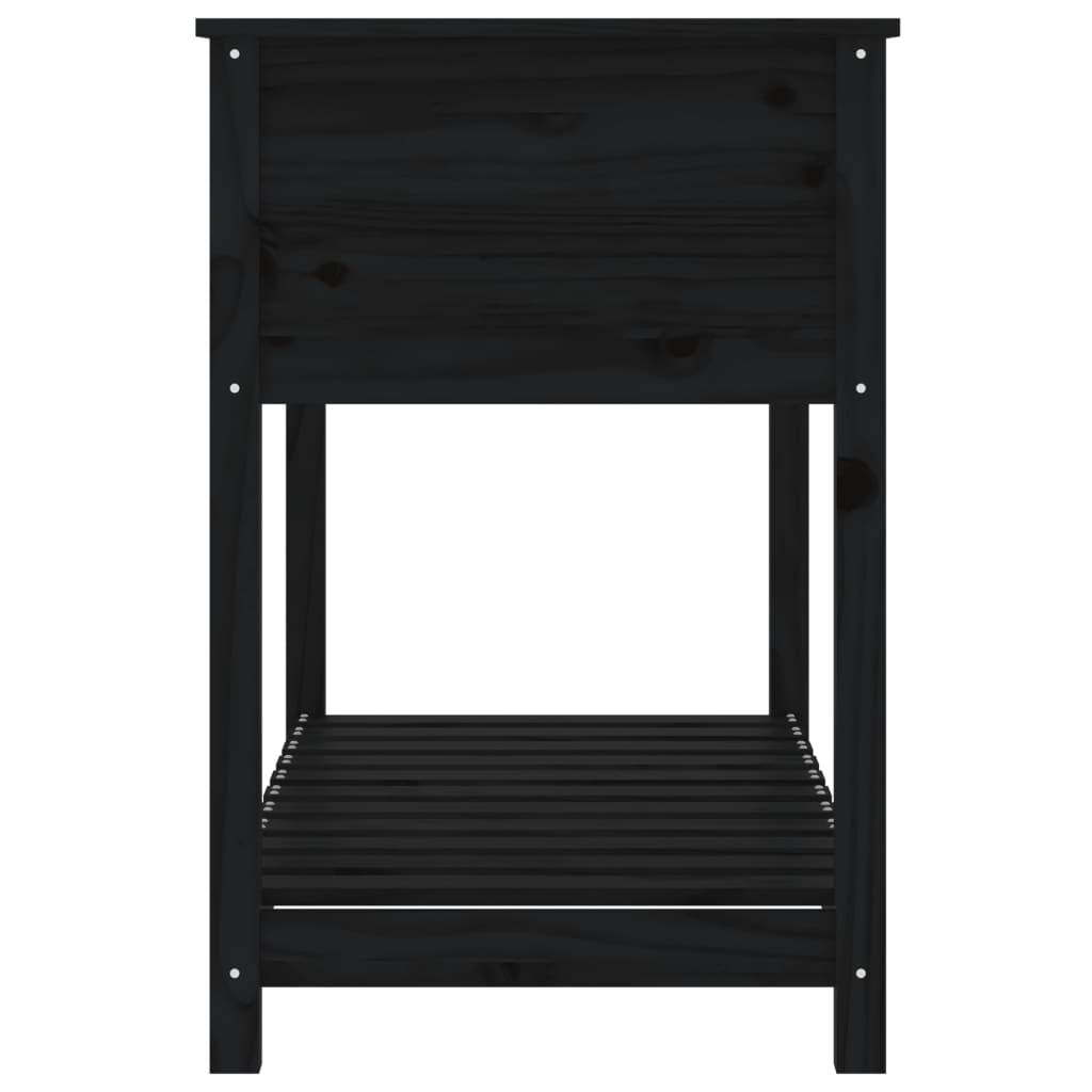 vidaXL 111.5x54x81cm Black Solid Pine Wood Planter with Shelf