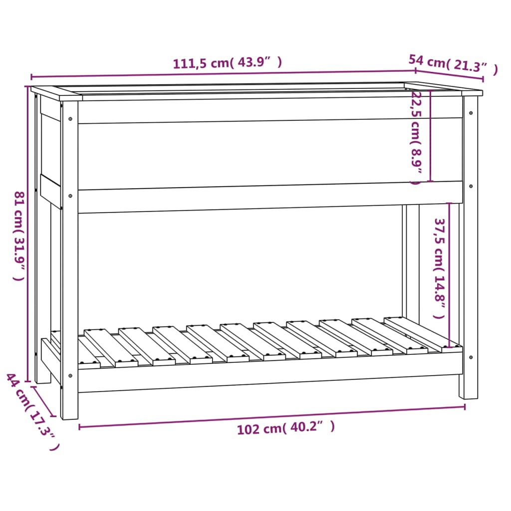 vidaXL 111.5x54x81cm Black Solid Pine Wood Planter with Shelf