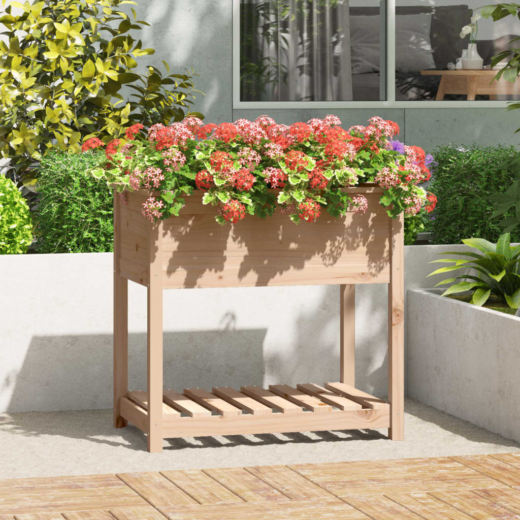 vidaXL 82.5x54x81cm Solid Pine Wood Planter with Shelf
