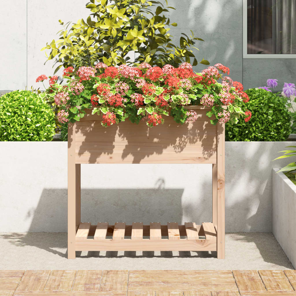 vidaXL 82.5x54x81cm Solid Pine Wood Planter with Shelf