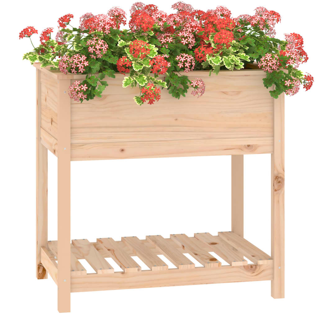 vidaXL 82.5x54x81cm Solid Pine Wood Planter with Shelf
