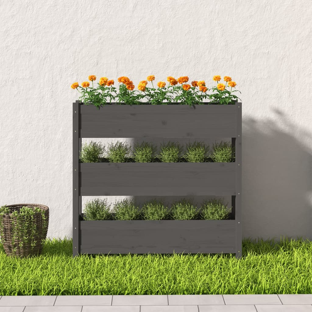 vidaXL Planter Grey 112x25x104.5 cm Solid Wood Pine
