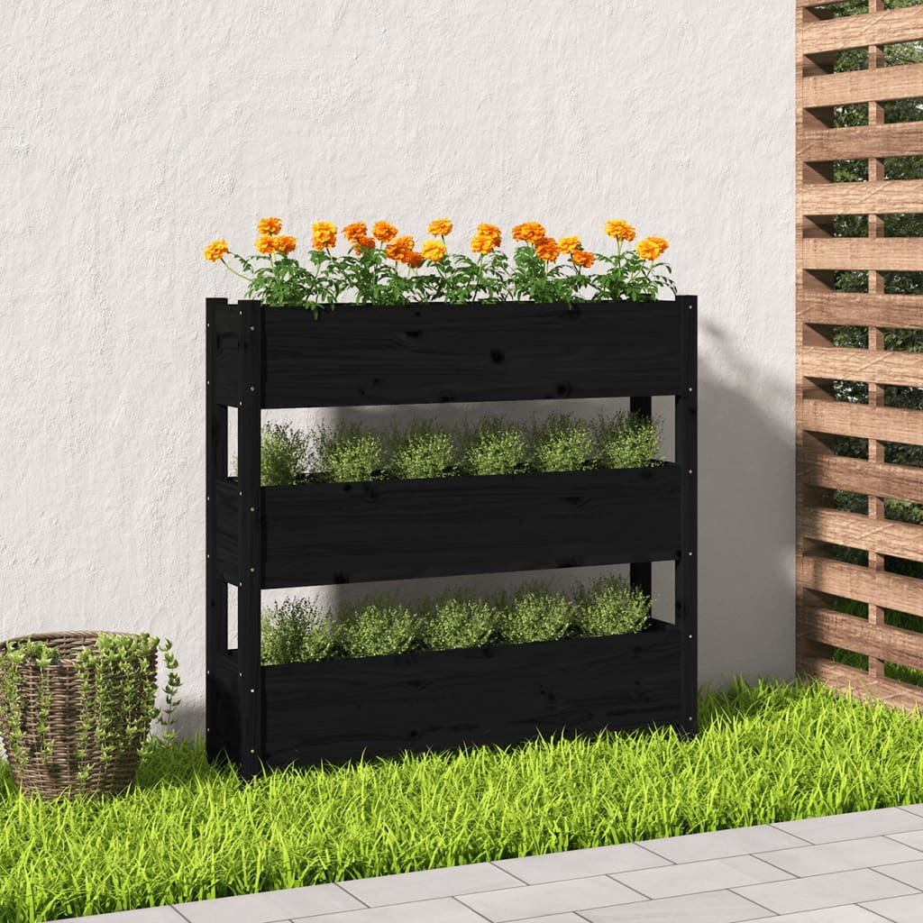 vidaXL Planter Black 112x25x104.5 cm Solid Wood Pine