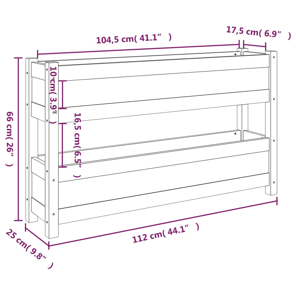 vidaXL Planter Grey 112x25x66 cm Solid Wood Pine