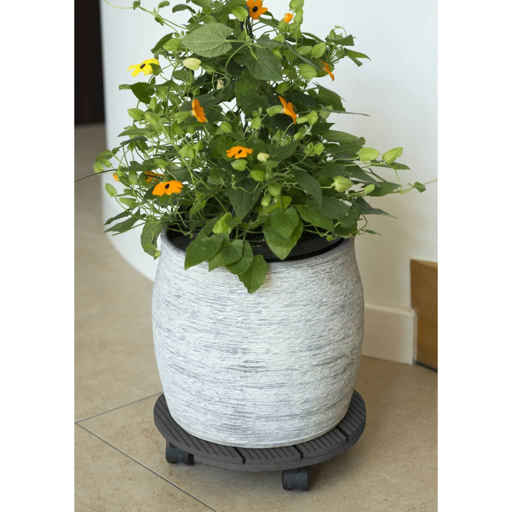 Nature Round Plant Trolley - Ø30cm, Anthracite Wood, Sturdy & Mobile Plant Stand