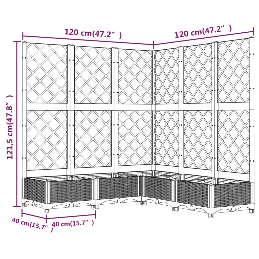 vidaXL 120x120x121.5cm Light Grey Polypropylene Garden Planter w/ Trellis
