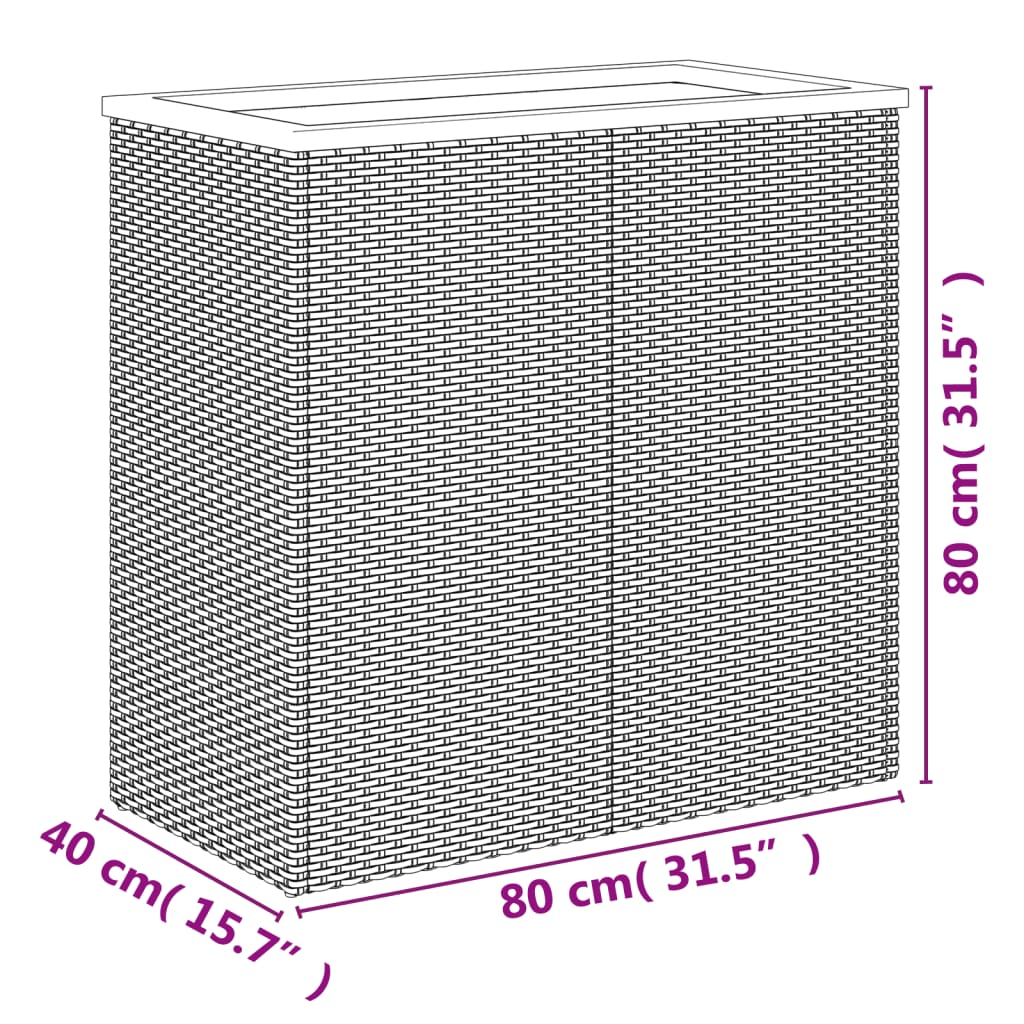 vidaXL Planter Black 80x40x80 cm Poly Rattan