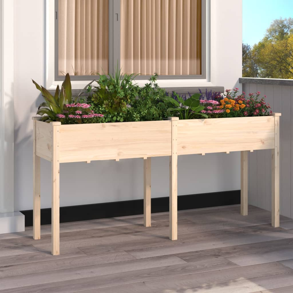 vidaXL 161x45x76cm Solid Fir Wood Planter with Liner