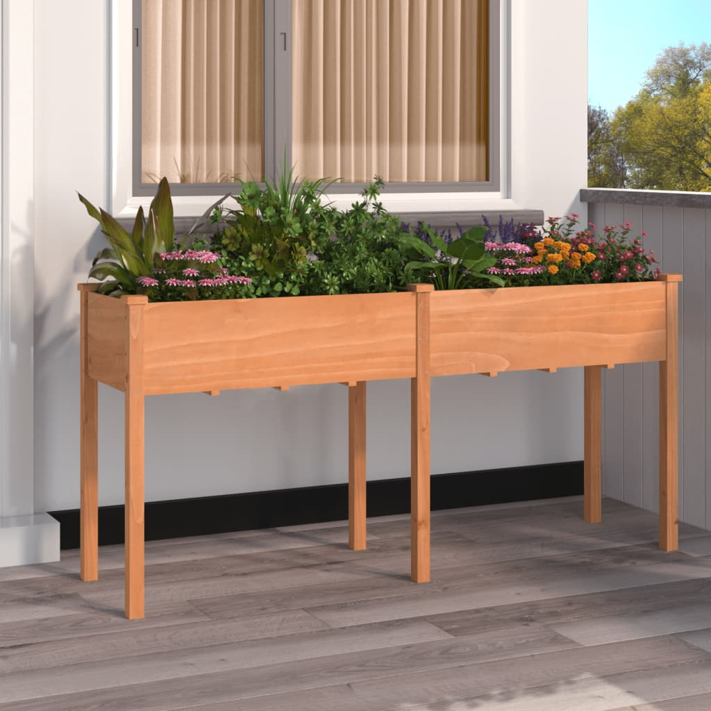 vidaXL 161x45x76cm Brown Solid Fir Wood Planter with Liner