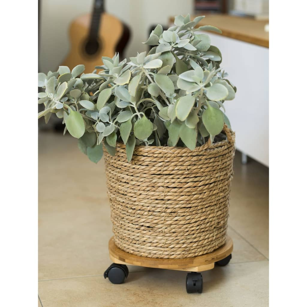 Nature BPC Round Plant Trolley - Ø30cm, Brown, Sturdy & Mobile Plant Stand