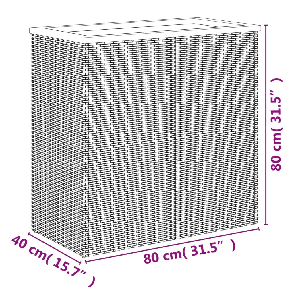 vidaXL Planter Black 80x40x80 cm Poly Rattan