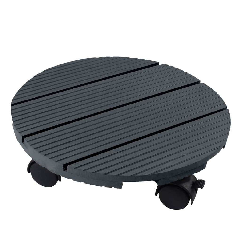 Nature Round Plant Trolley - Ø30cm, Anthracite Wood, Sturdy & Mobile Plant Stand